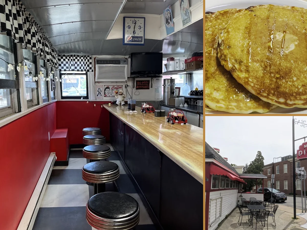 Classic diner booths and counter seating