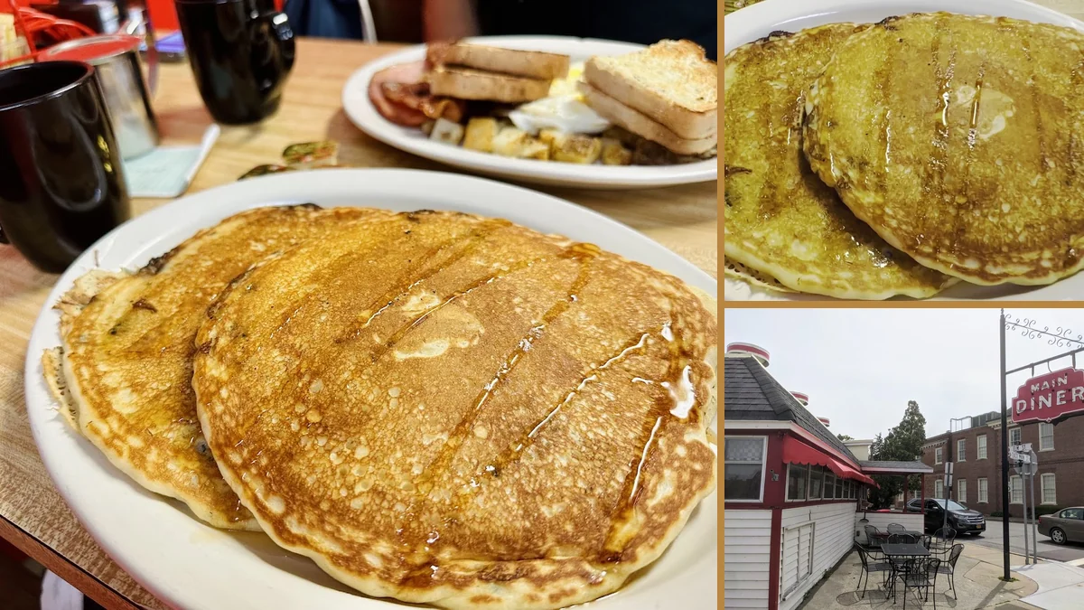 Breakfast plates on a simple diner table