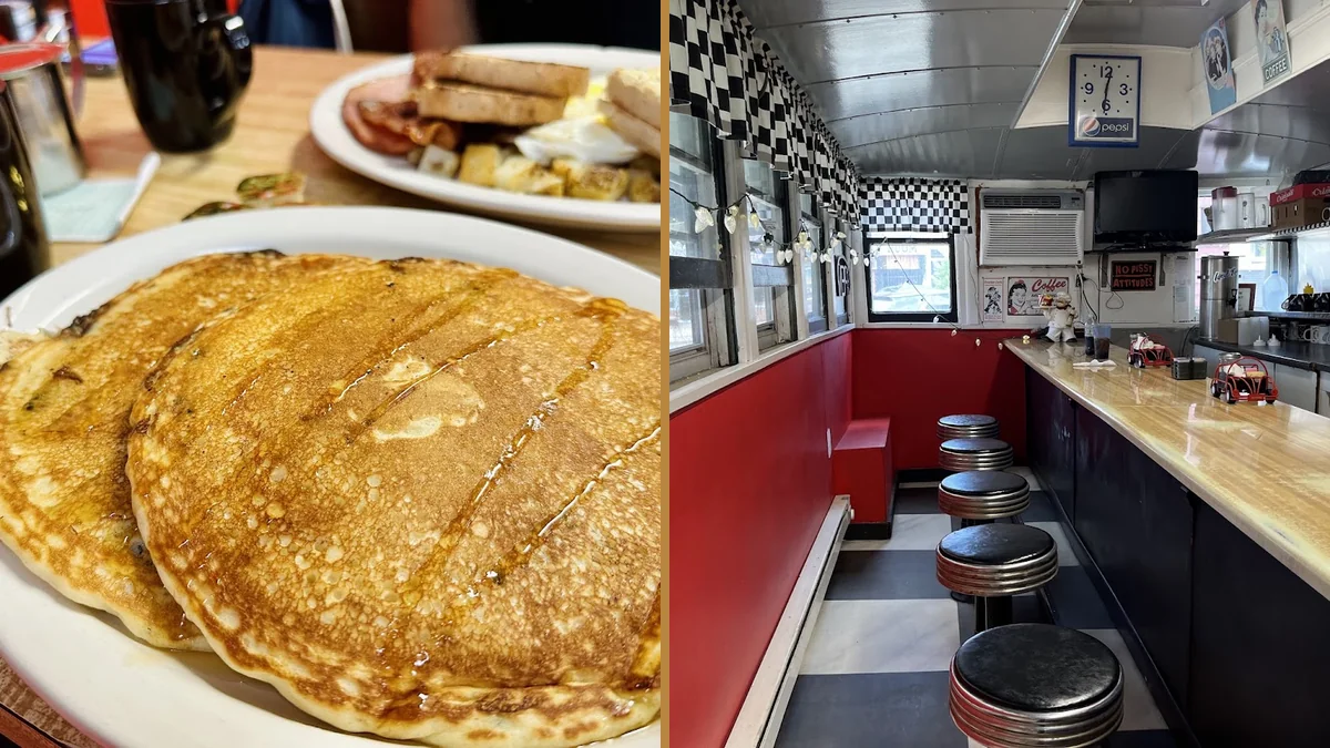 Classic diner booths and counter seating